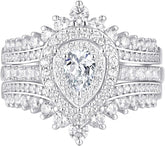 2 PC Round Cut CVD Diamond Wedding Ring Set Sterling Silver Ring Enhancer Bridal Band