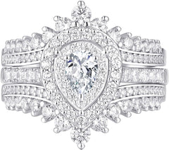 2 PC Round Cut Moissanite Wedding Ring Set Sterling Silver Ring Enhancer & Bridal Band