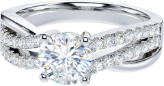 Round Brilliant Cut Moissanite Sterling Silver Infinity Crossover Engagement & Promise Ring for Women