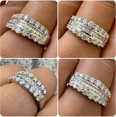 Wide Moissanite Emerald & Round Cut Eternity 925 Sterling Silver Wedding & Engagement Ring for Women