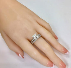 2 PC Princess Cut 101 Facets Simulated Moissanite 925 Sterling Silver Bridal Wedding Band Set