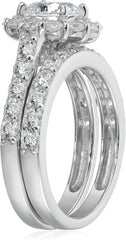 2 PC Round Brilliant Cut CVD Diamond 14K Gold Double Halo Flower Bridal Engageme