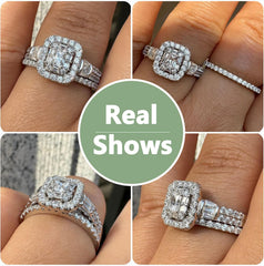 2 PC Radiant Cut Moissanite Sterling Silver Bridal Wedding & Engagement Ring Set for Women