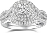 2 PC Round Brilliant Cut White Moissanite Sterling Silver Bridal Wedding & Engagement Ring Set for Women