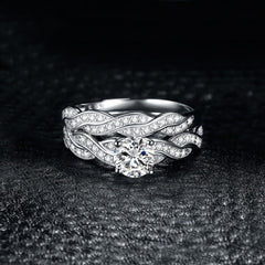 2 PC Round Cut CVD Diamond 18K Gold Wedding Band & Promise Ring Set for Women