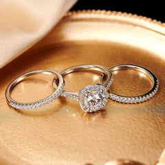 3 PC Round Brilliant Cut Moissanite Sterling Silver Bridal Wedding & Engagement Ring Set for Women