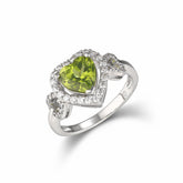 Natural Peridot Heart-shaped Gemstone Ring S925 Sterling Silver Birthstone Ring Gemstone Gift
