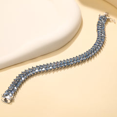 Lab Created Tanzanite Bracelet 925 Sterling Sliver Rhombus Fishtail Shape Classic Elegant Bracelet