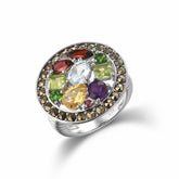 Natural Colorful Gemstone Ring S925 Sterling Silver Red Garnet Diopside Peridot Blue Topaz Cirtrine Amethyst Engagement Gift Jewelry