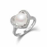 S925 Sterling Silver Heart-shaped Ring Freshwater Pearl And Square Crystal Zircon Ring Valentine's Day Jewelry Gift