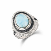 Natural Larimar Oval Gemstone S925 Sterling Silver Moissanite Ring Mother Gift