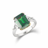 Lab Created Emerald Ring S925 Sterling Sliver Green Zircon Emerald Cut Promise Ring for Engagement Wedding Band