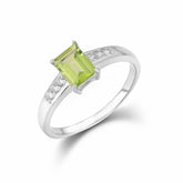 Natural Peridot Octagonal Gemstone Ring S925 Sterling Silver Birthstone Ring Gemstone Gift
