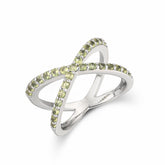 Natural Peridot S925 Sterling Silver Moissanite RingCross X Ring Ladies Engagement Wedding Jewel