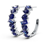 Sterling Silver Royal Blue Sapphire J Hoop Earrings BG 4x2mm