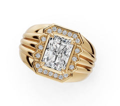 Men's 18K Gold CVD Diamond Ring Emerald OCT 8X6mm Halo