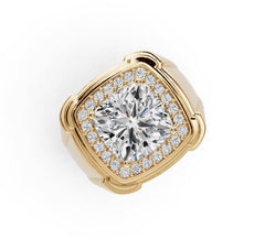 Platinum Men's Moissanite Ring Cushion CU 10X10mm Halo