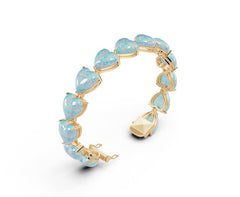 Sterling Silver Opal Bracelet Heart HT 12X12mm Cabochon