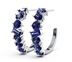 Sterling Silver Royal Blue Sapphire J Hoop Earrings BG 4x2mm
