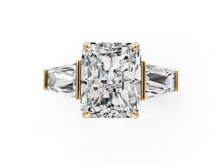 Sterling Silver Moissanite Engagement Ring Emerald OCT 10x8mm 3 Stone Design