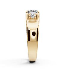 Men's 14K Gold Moissanite Ring Princess SQ 7X7mm RD 3.5mm 3-Stone