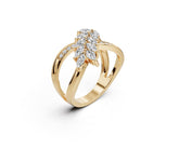 10K Gold Marquise Shape Blue Moissanite Crisscross Ring