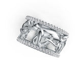 Sterling Silver Ring with White Topaz or Moissanite Walking Panther Theme DHJ