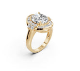 Sterling Silver Engagement Ring Oval OV 12X10mm Baguette Moissanite Halo
