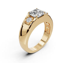 Men's 10K Gold Moissanite Ring Princess SQ 7X7mm RD 3.5mm 3-Stone