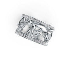 Sterling Silver Ring with White Topaz or Moissanite Walking Panther Theme DHJ