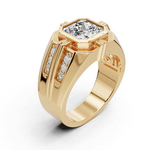 Men's 14K Gold CVD Diamond Ring Square Emearld OCT 8x8mm