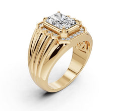 Men's 18K Gold CVD Diamond Ring Emerald OCT 8X6mm Halo
