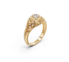 Sterling Silver Moissanite Ring Round RD 4x4mm Art Deco Style