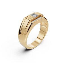 Men's Ring 14K Gold CVD Diamond Ring Princess SQ 4X4mm