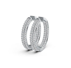 Sterling Silver Hoop Earrings with White Topaz or Moissanite DHJ