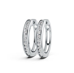 Sterling Silver Hoop Earrings with White Topaz or Moissanite Channel Set DHJ