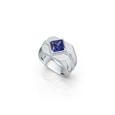 Men's Sterling Silver Blue Sapphire Ring Princess SQ 7X7mm