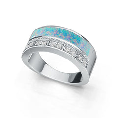 Sterling Silver Opal with Moissanite Ring 10x6mm