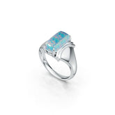 Sterling Silver Opal Ring Cushion CU 14X7mm Cabochon Turquoise