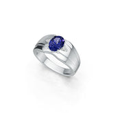 Sterling Silver Blue Sapphire Ring OV 8x6mm W/ Moissanite