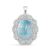 Sterling Silver Opal Moissanite Pendant Oval OV 18x12mm Cabochon