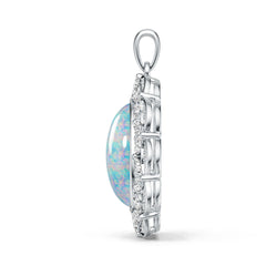 Sterling Silver Opal with Moissanite Pendant Oval OV 18x12mm Cabochon