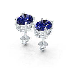 Sterling Silver Royal Blue Sapphire Stud Earrings Oval OV 9x7mm