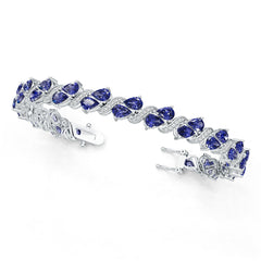 Sterling Silver Royal Blue Sapphire Moissanite or Sapphire Bracelet Pear PE 6X4mm