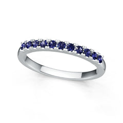 Sterling Silver Royal Blue Sapphire Half Eternity Ring Round RD 2x2mm