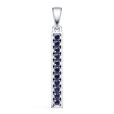 Sterling Silver Royal Blue Sapphire Vertical Bar Pendant Round RD 1.5mm