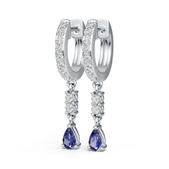 Sterling Silver Royal Blue Sapphire with Moissanite Earrings Pear PE 5x3mm