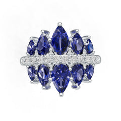 Sterling Silver Royal Blue Sapphire or Moissanite Ring Pear PE 8x5mm