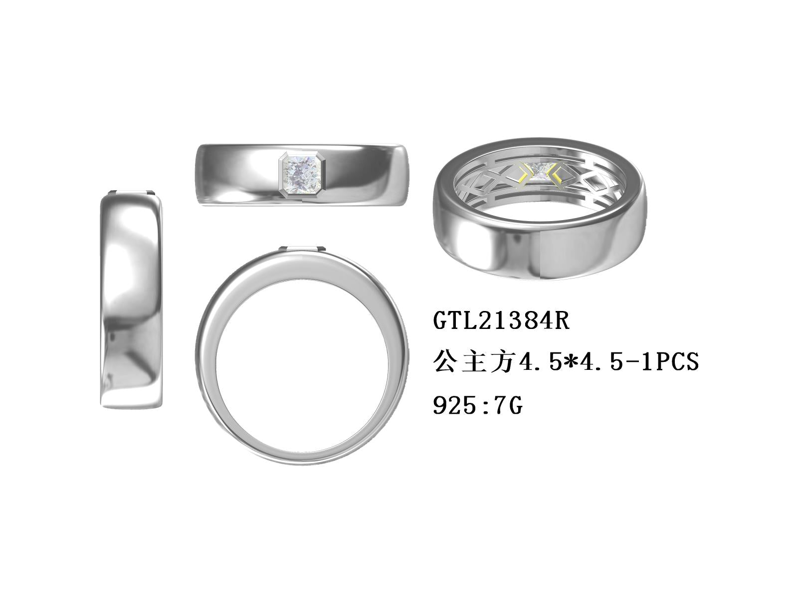 Men's Sterling Silver Semi Mount Ring Setting Princess SQ 4.5X4.5mm Band Ring - Syzjewelry