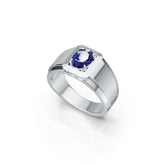 Men's Sterling Silver Moissanite or Sapphire Ring Oval OV 8x6mm Halo